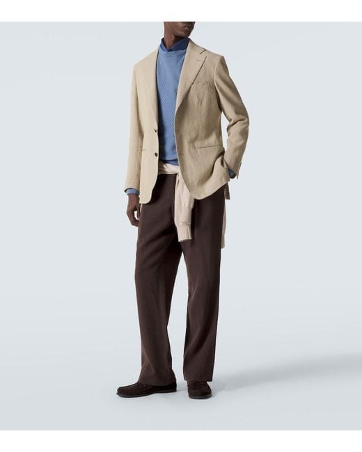 Canali Blue Cotton And Silk Sweater for men