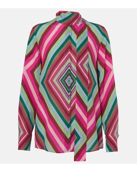Valentino Pink Tie-Neck Silk Crepe De Chine Shirt