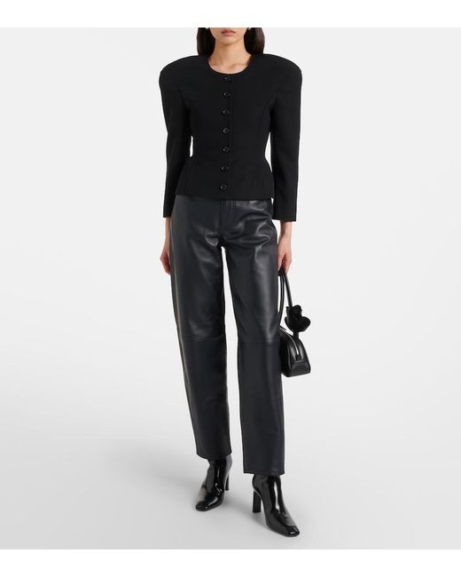 FRAME Blue Neat Leather Straight Pants