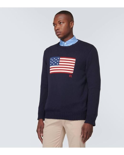 Polo Ralph Lauren Blue American Flag Sweater for men