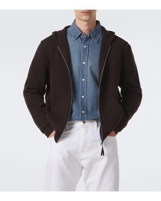 Allude Black Knitted Wool And Cashmere Zip-Up Hoodie for men