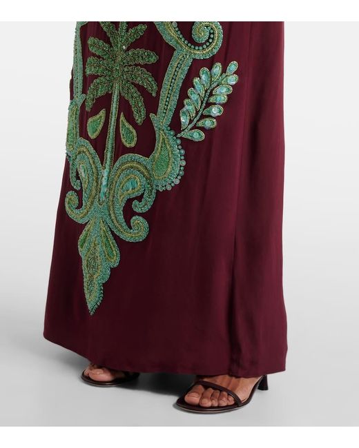 Johanna Ortiz Red Aurora Magica Beaded Silk Gown