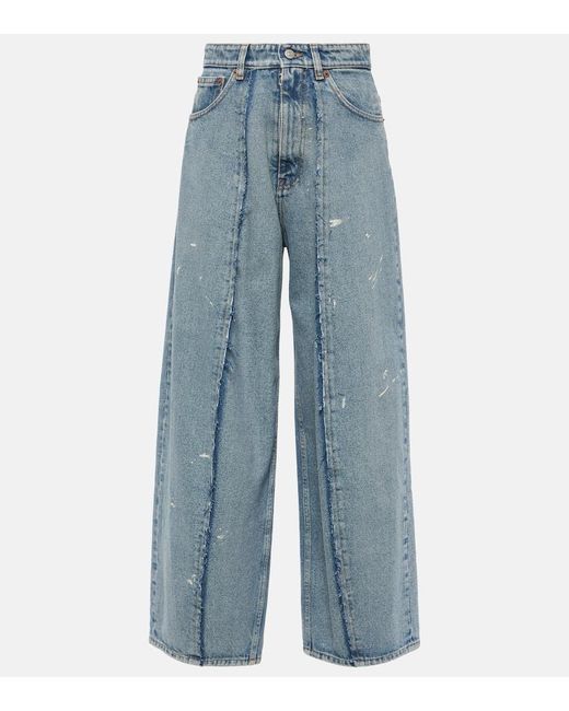 Jeans a gamba larga distressed di MM6 by Maison Martin Margiela in Blue