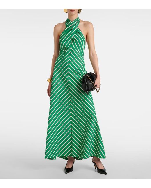 Staud Green Dawn Striped Cotton Poplin Maxi Dress