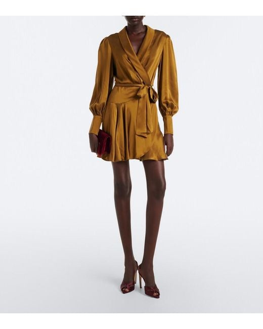 Zimmermann Brown Silk Satin Wrap Dress