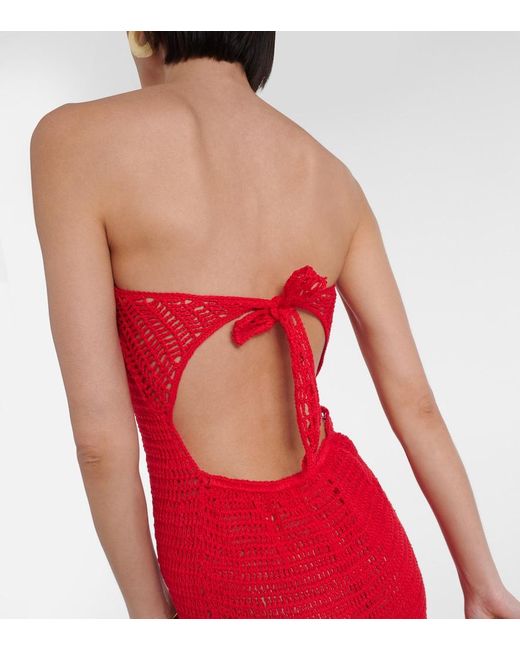 Anna Kosturova Red Camellia Cotton Crochet Bustier Dress