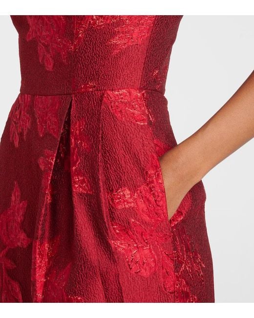 Rebecca Vallance Red Henrietta Brocade Bustier Gown