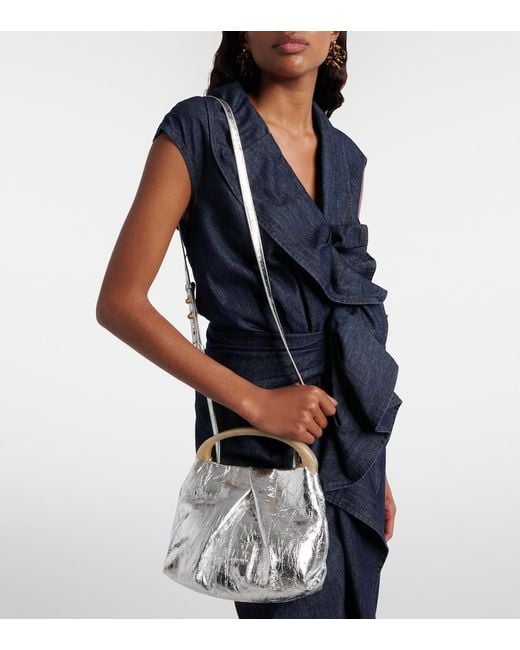 Dries Van Noten Crisp Mini Metallic Leather Top-Handle Bag