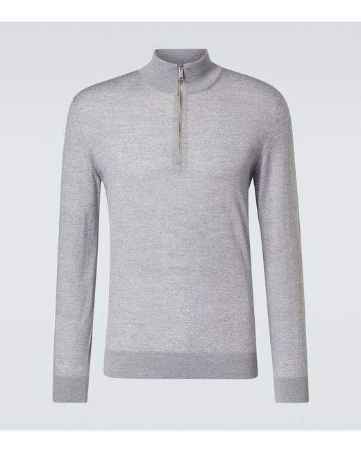 Zegna Gray Wool Half-Zip Sweater for men