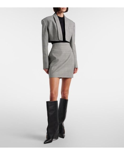 Balmain Gray Houndstooth Cropped Wool-Blend Blazer