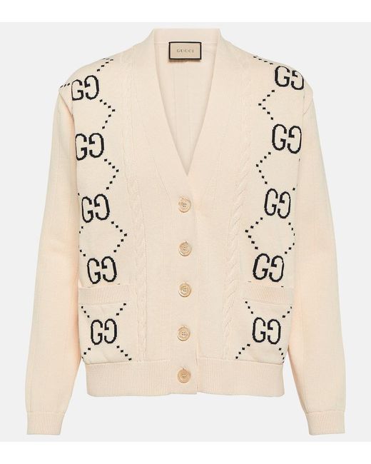 Cardigan in cotone con intarsio GG di Gucci in Natural