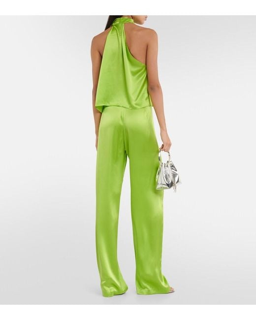 The Sei Green Draped High-Neck Silk Satin Top