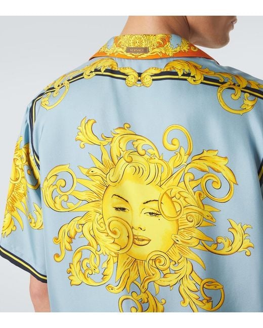 Versace Yellow Printed Silk Shirt for men
