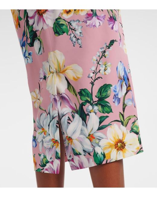 Floral Midi Vestido en Silk Blend Dolce & Gabbana de color White