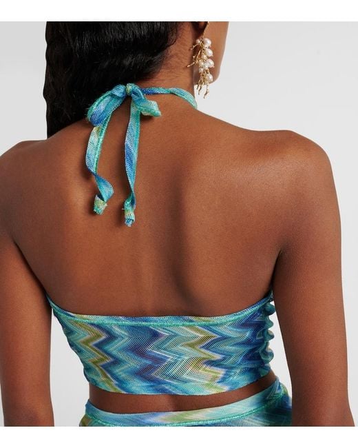 Missoni Blue Zigzag Sheer Halterneck Top