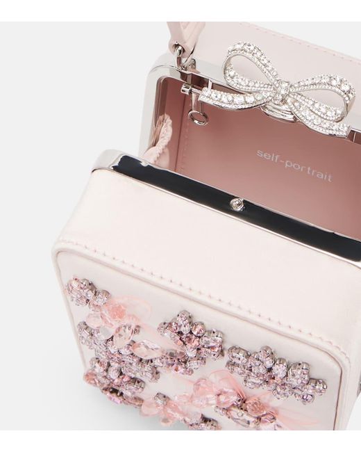 Self-Portrait Pink Micro Crystal-Embellished Floral Box Bag