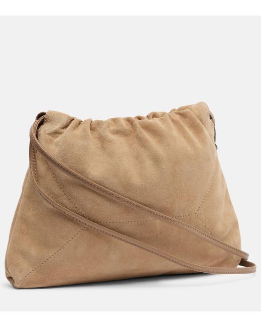 Brunello Cucinelli Brown Mellow Small Suede Shoulder Bag