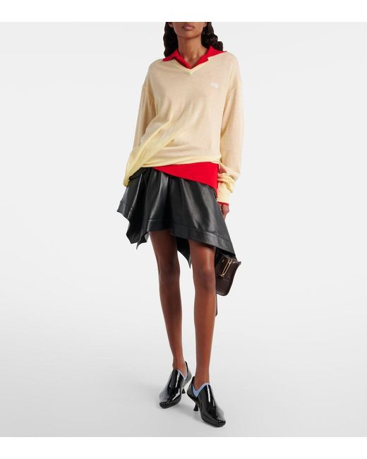 Loewe Black Double L Belted Leather Miniskirt