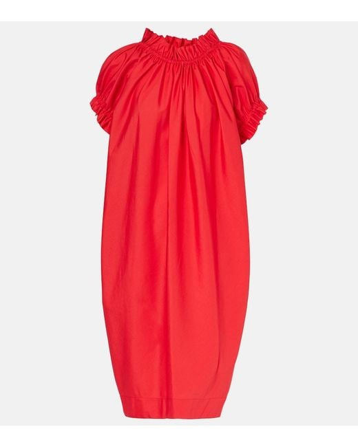 Simone Rocha Red Puff-Sleeve Ruffled Cotton Midi Dress