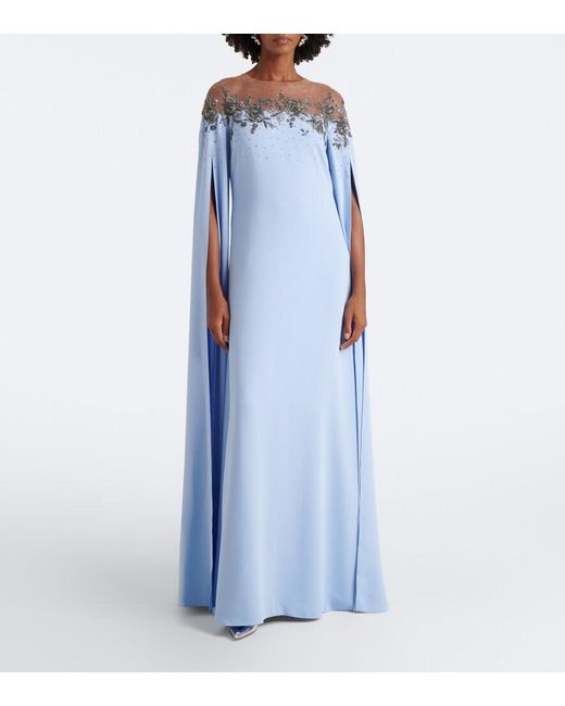 Carolina Herrera Blue Embellished Crepe Gown