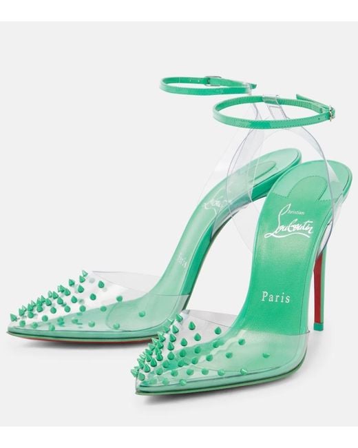 Christian Louboutin Green Spikoo 100 Pvc And Leather Pumps