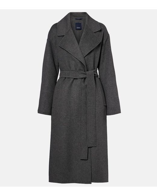Max Mara Black Hobby Virgin Wool Wrap Coat