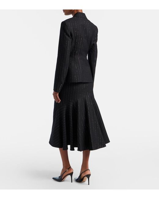 Erdem Black Pinstripe Wool Midi Skirt