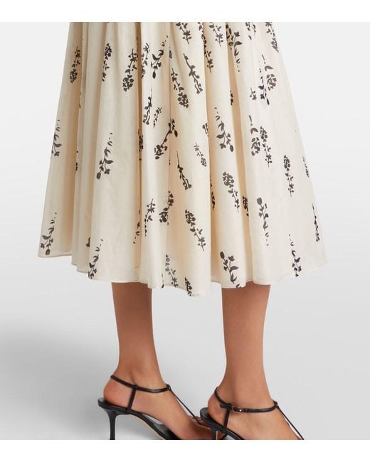 Max Mara Natural Embellished Floral Cotton Voile Midi Dress