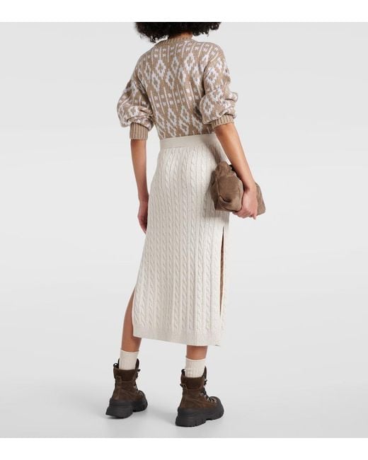 Brunello Cucinelli White Knit Cotton-Blend Midi Skirt