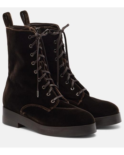 Aquazzura Black Ben 20 Leather-Trimmed Velvet Combat Boots