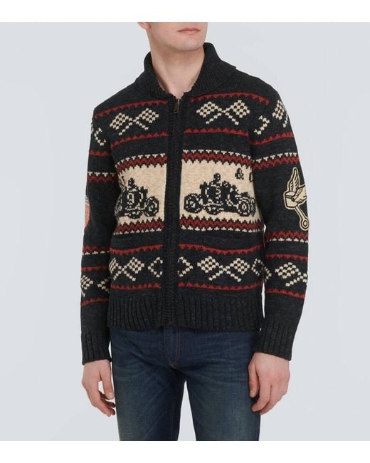 Cardigan in cotone e lana con zip di RRL in Black da Uomo
