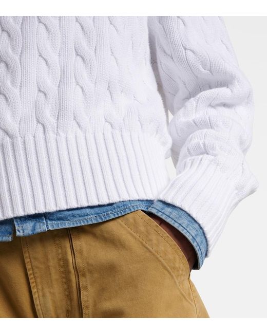 Polo Ralph Lauren White Logo Cable-Knit Cotton Half-Zip Sweater