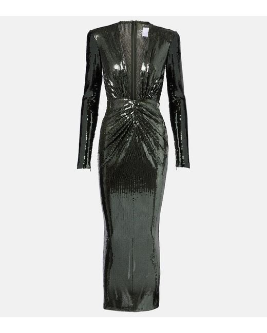 Alex Perry Black Gathered Sequined Gown