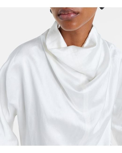 Totême White Draped Satin Blouse