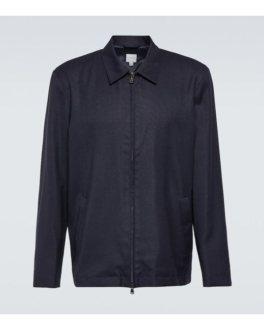 Sunspel Blue Harrington Striped Wool-blend Bowling Shirt for men