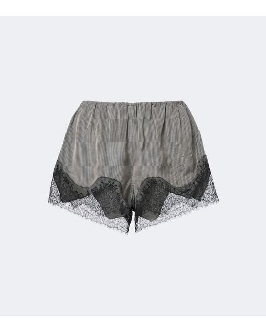 Frankie Shop Gray Dalia Checked Lace-Trimmed Satin Shorts