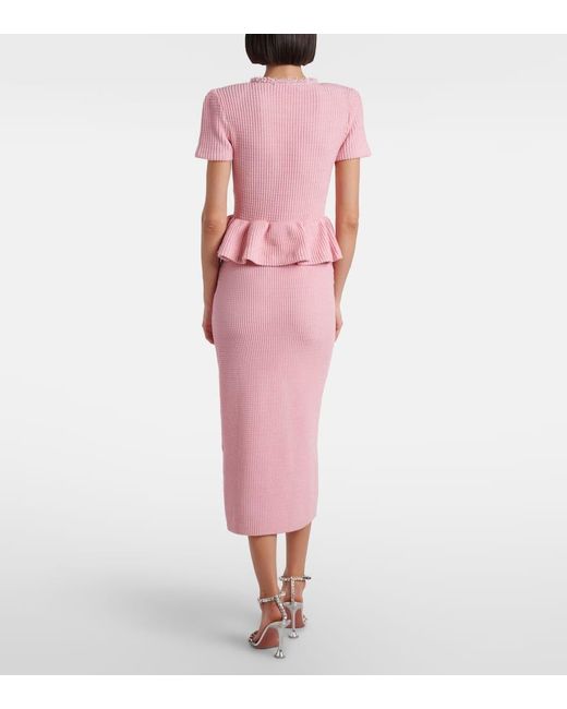 knee length dresses for ladies Self-Portrait - Grey Peplum Knit Midi Dress