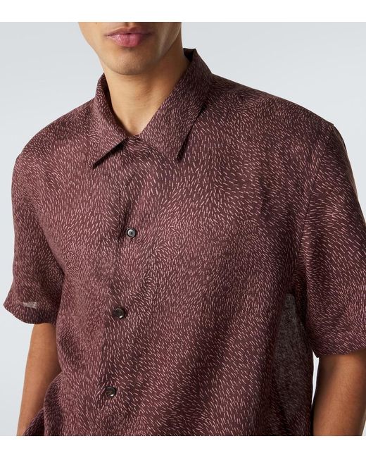 Brioni Brown Printed Linen Bowling Shirt for men