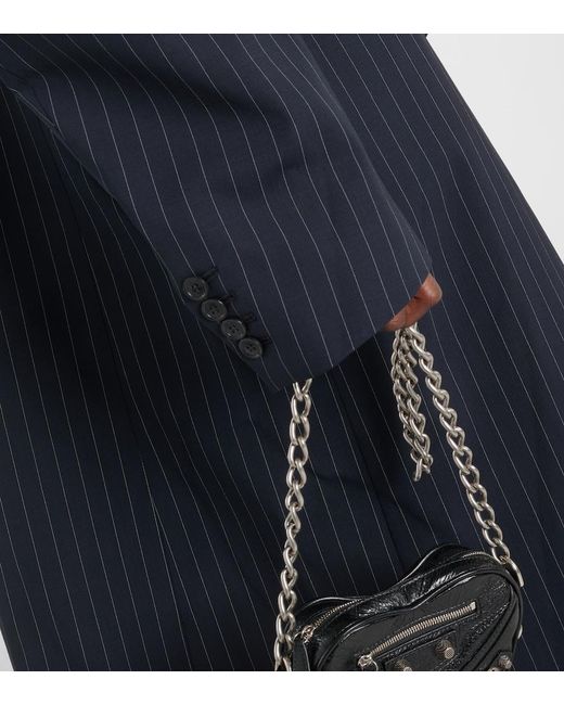Vetements Blue Oversized Pinstriped Wool Coat