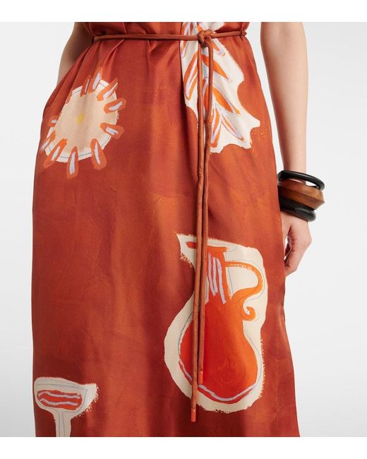 ALÉMAIS Red X Lrnce Soleil D'Amour Silk Midi Dress