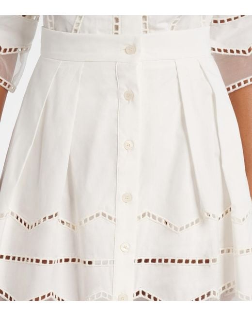 Elie Saab White Organza-Trimmed Cotton Midi Skirt