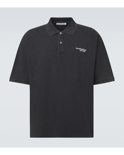 Acne Black Cotton Pique Polo Shirt for men