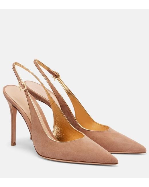 Gianvito Rossi Brown Robbie 95 Suede Slingback Pumps