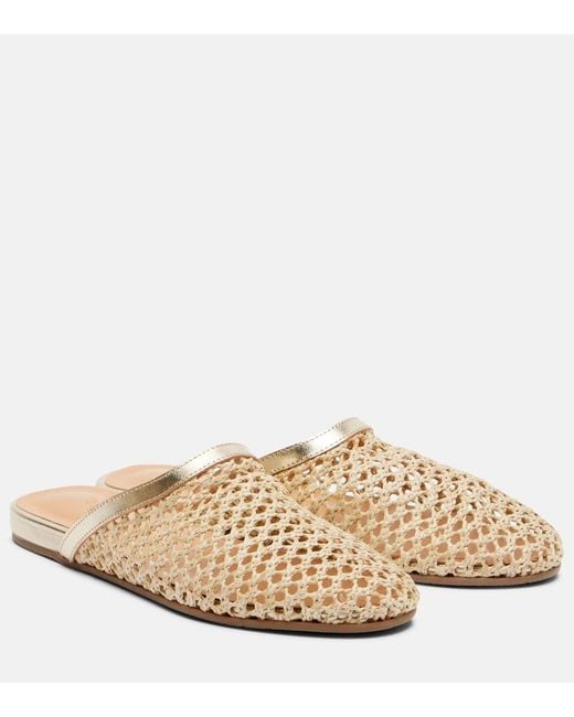 Ancient Greek Sandals Natural Leather-Trimmed Raffia Mules