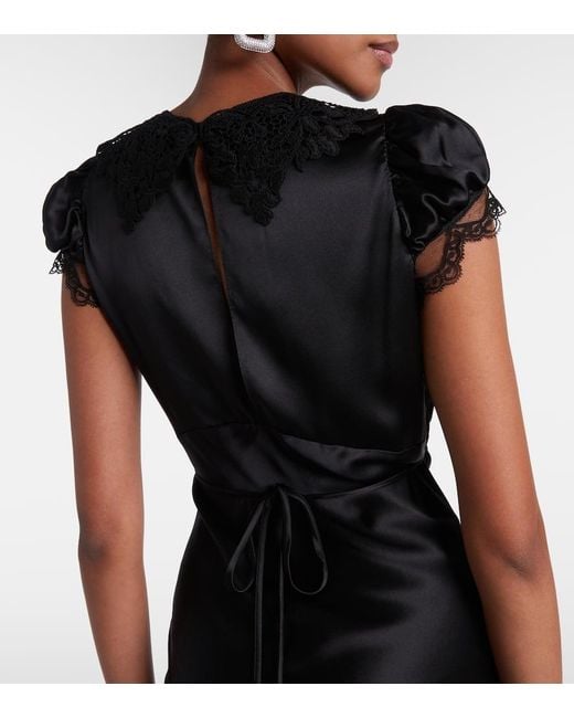 Rodarte Black Lace-Trimmed Silk Satin Maxi Dress