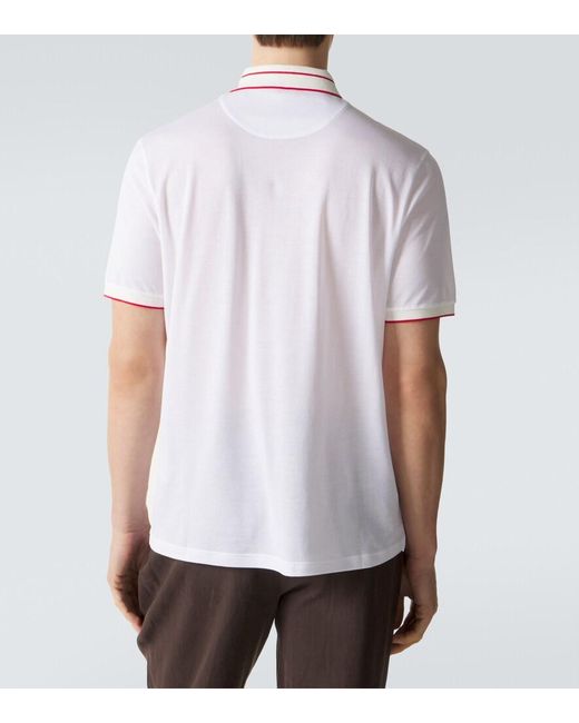 Kiton White Cotton Pique Polo Shirt for men