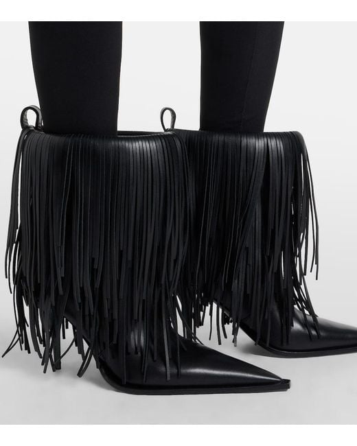 Balenciaga Black Avenue Fringe Leather Ankle Boots