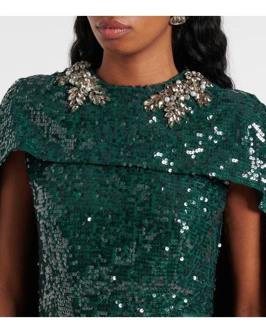 Erdem Green Robe Aus Georgette Mit Pailletten