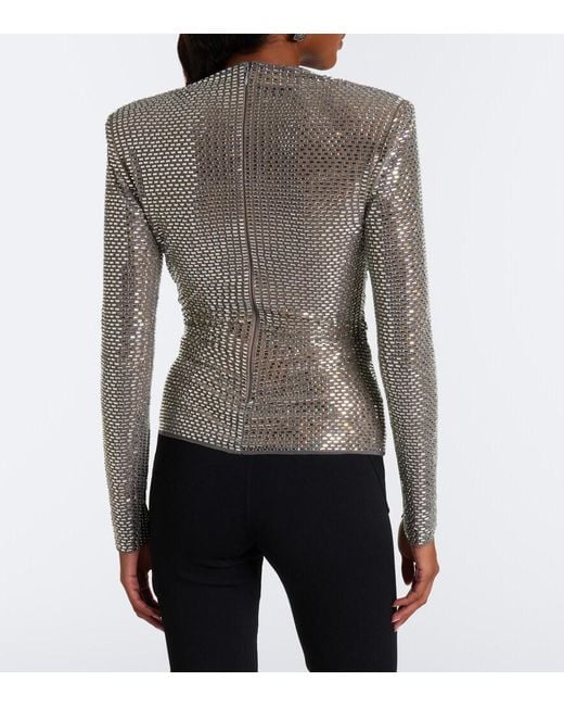 Self-Portrait Gray Rhinestone-Embellished Top