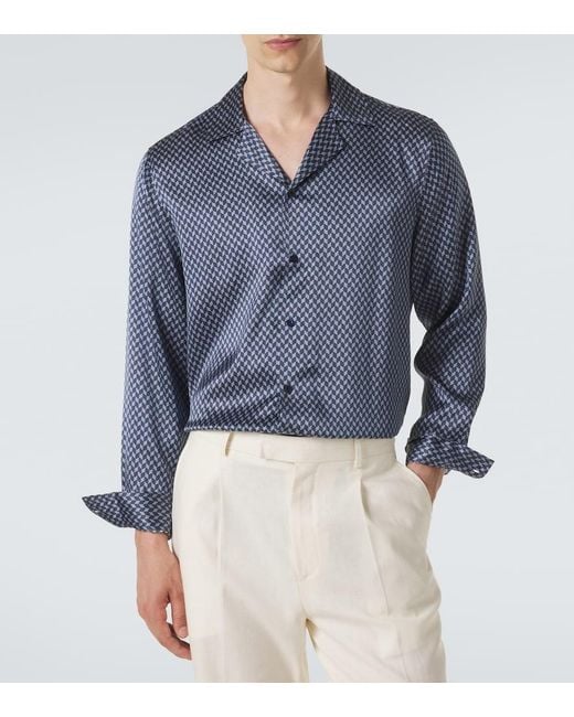 Frescobol Carioca Blue Safra Silk Shirt for men